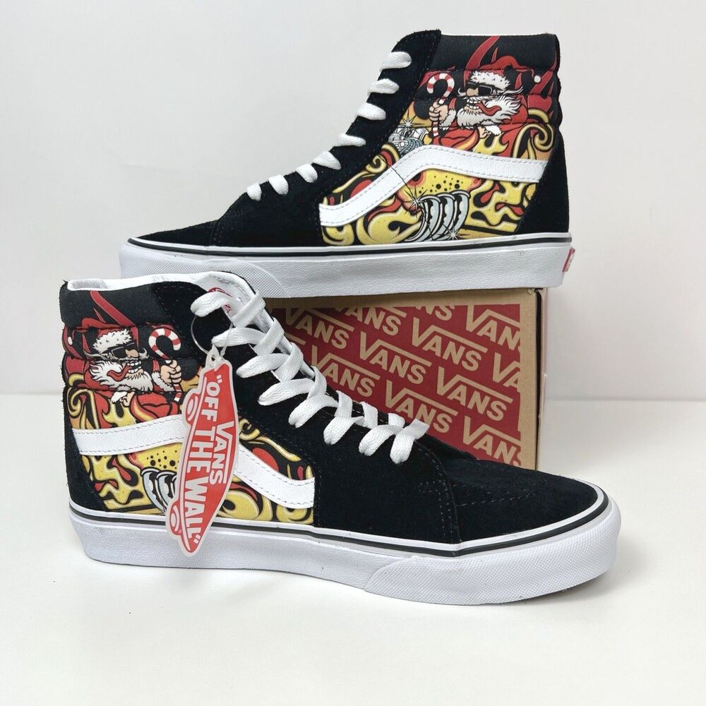 New With Box Vans Sk8-Hi Sneakers Santa Flame Black Hotrod Ed Roth Style Men 12